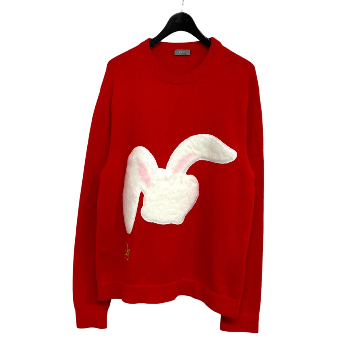 【中古】 DIOR 23SS ラビットパッチ クルーネックニット 313M657AT498 レッド サイズ：M 【価格見直し】
