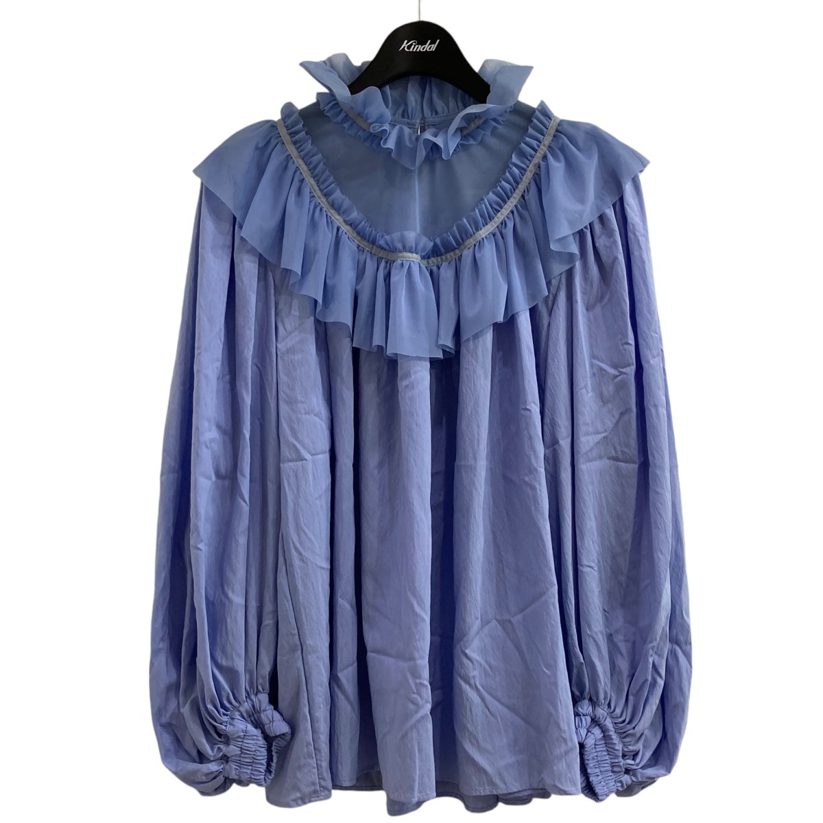 【値下げ】FUMIE=TANAKA 22AW tulle embroidery P／O ブラウス F22A-24 ブルー サイズ：1 (京都店) FUMIE=TANAKA(フミエ タナカ) 22AWtulle embroidery P／O