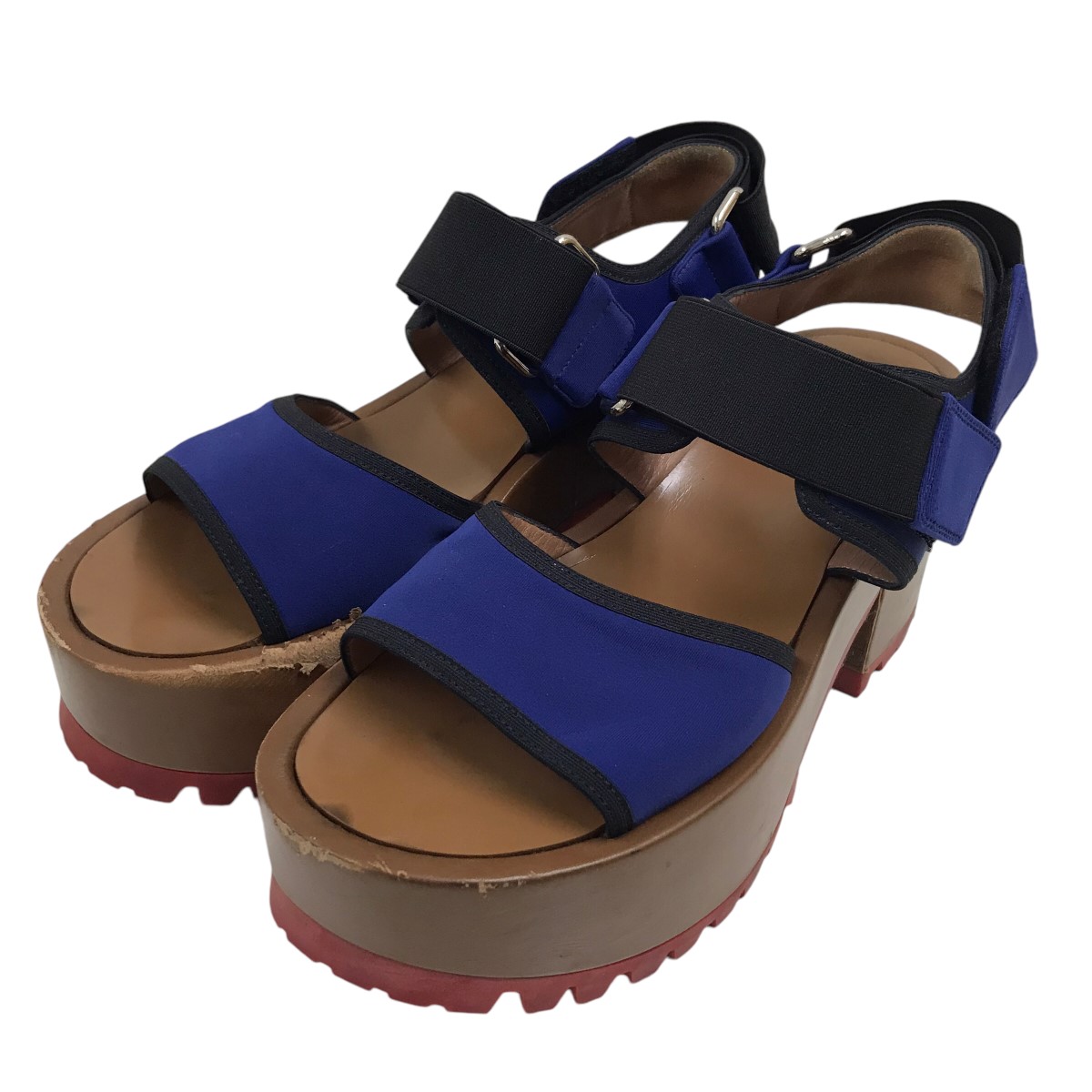 【中古】 MARNI　 プラットフォームサンダル ブルー×ブラウン サイズ：36 【300326】（マルニ）