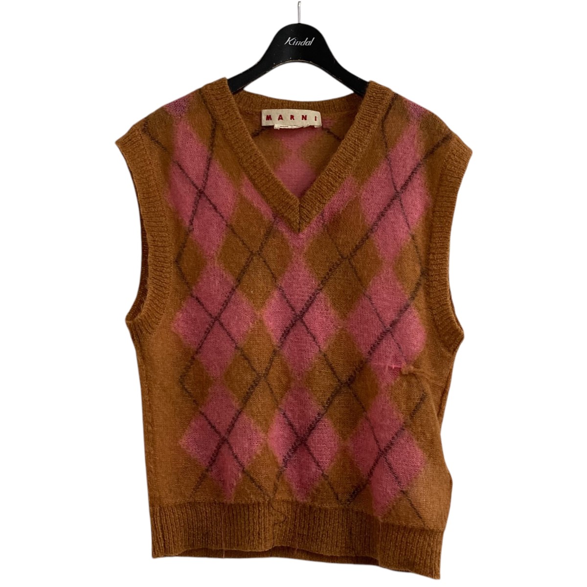 【中古】<br>MARNI<br>24AW アーガイルニットベスト CVMG0129Q0 ベージュ×ピンク サイズ：48<br>【価格見直し】