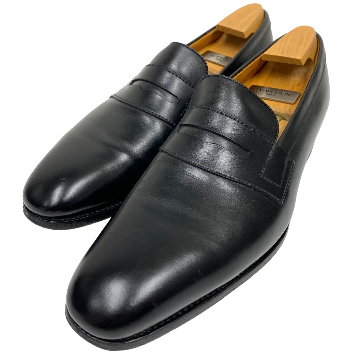 【中古】J．M．WESTON クラリッジコレクション472コインローファーボックスカーフレザーシューズ靴 黒いこと 大きさ：5Dウィズ(25珊)L6挙げ句の果て 【010325】（ジェイエムウェストン）