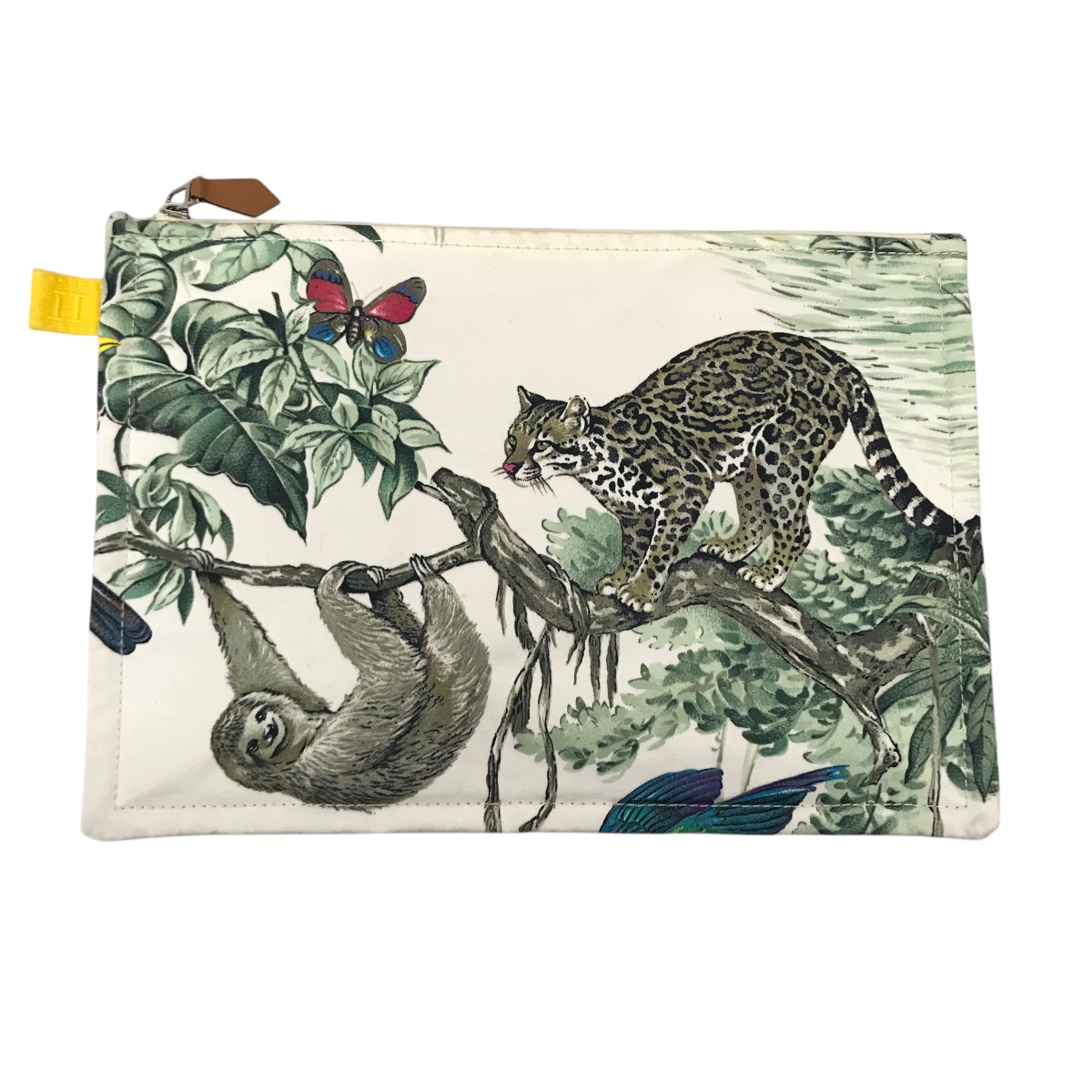 【中古】<br>HERMES<br>赤道直下 ポーチ／クラッチバッグ ホワイト×グリーン<br>【価格見直し】