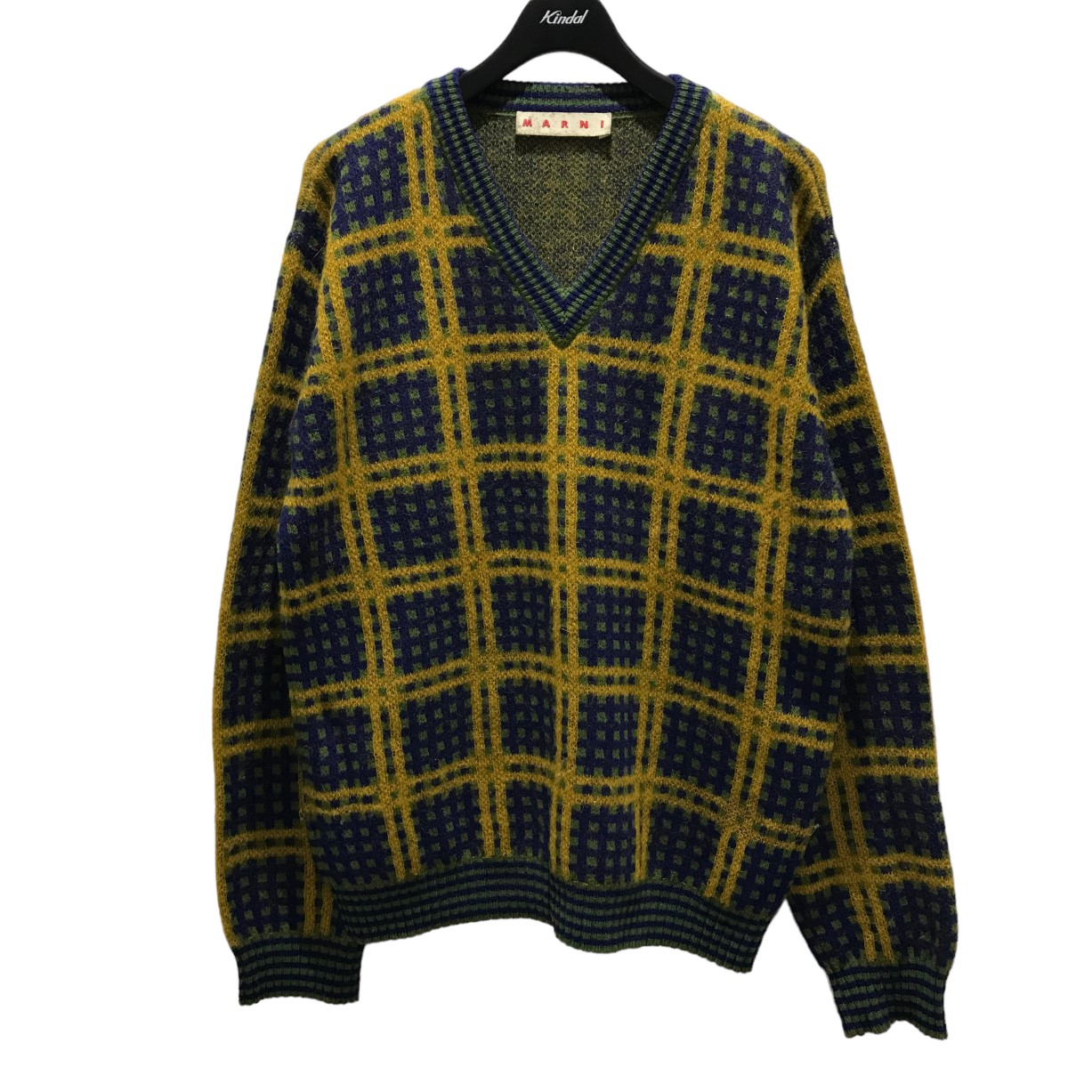 【中古】MARNI23AW Vネックモヘヤニット CVMG0099Q0 イエローネイビー サイズ：48【価格見直し】｜ブランド古着のカインドオル