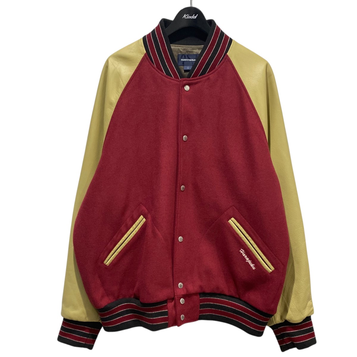 【中古】 thisisneverthat Harajuku Raglan Varsity Jacket ベースボールジャケット TN233LOWHS02 レッド×ベージュ サイズ：XL 【価格見直し】