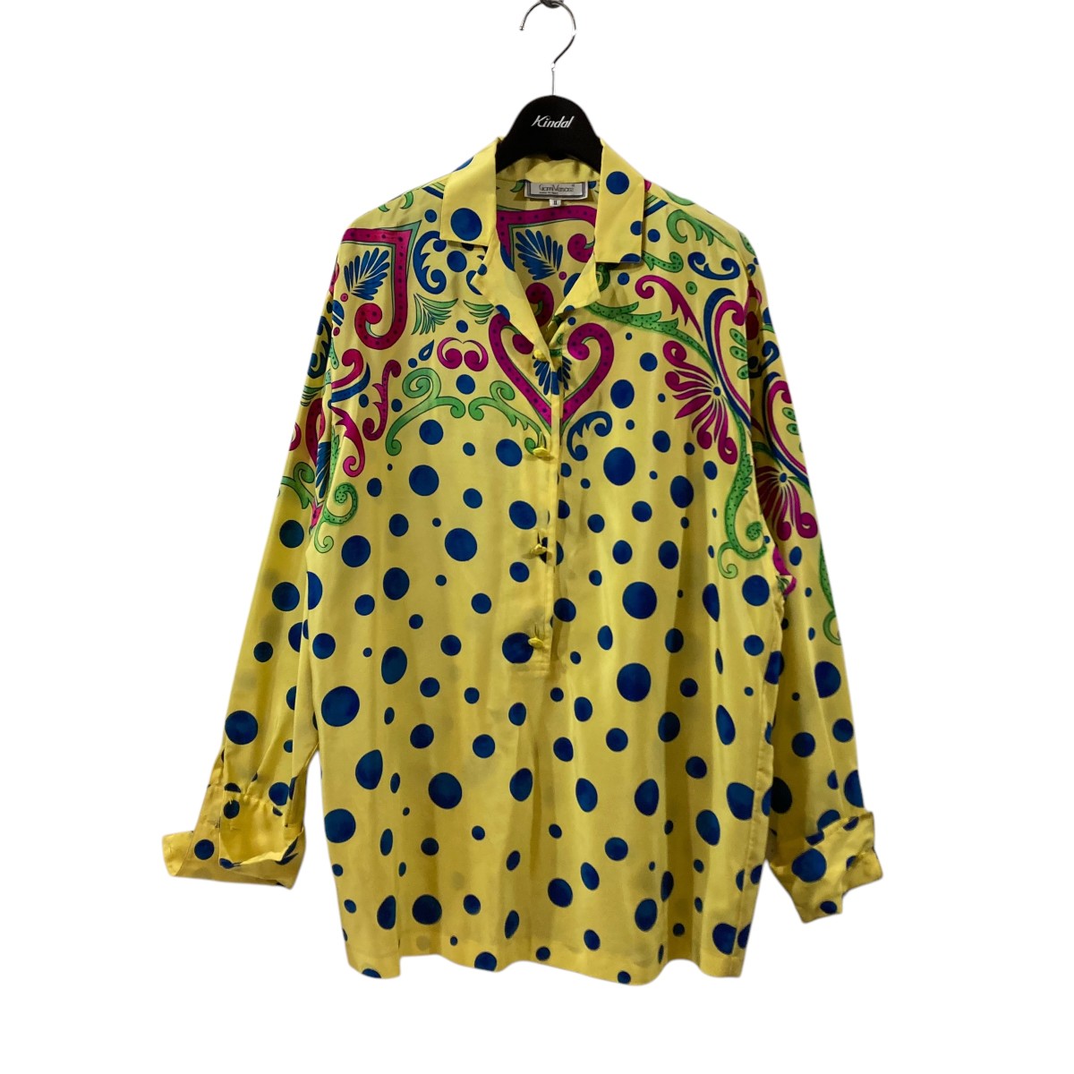 【中古】 GIANNI VERSACE ドット プルオーバーシャツ イエロー×ブルー サイズ：2 【価格見直し】