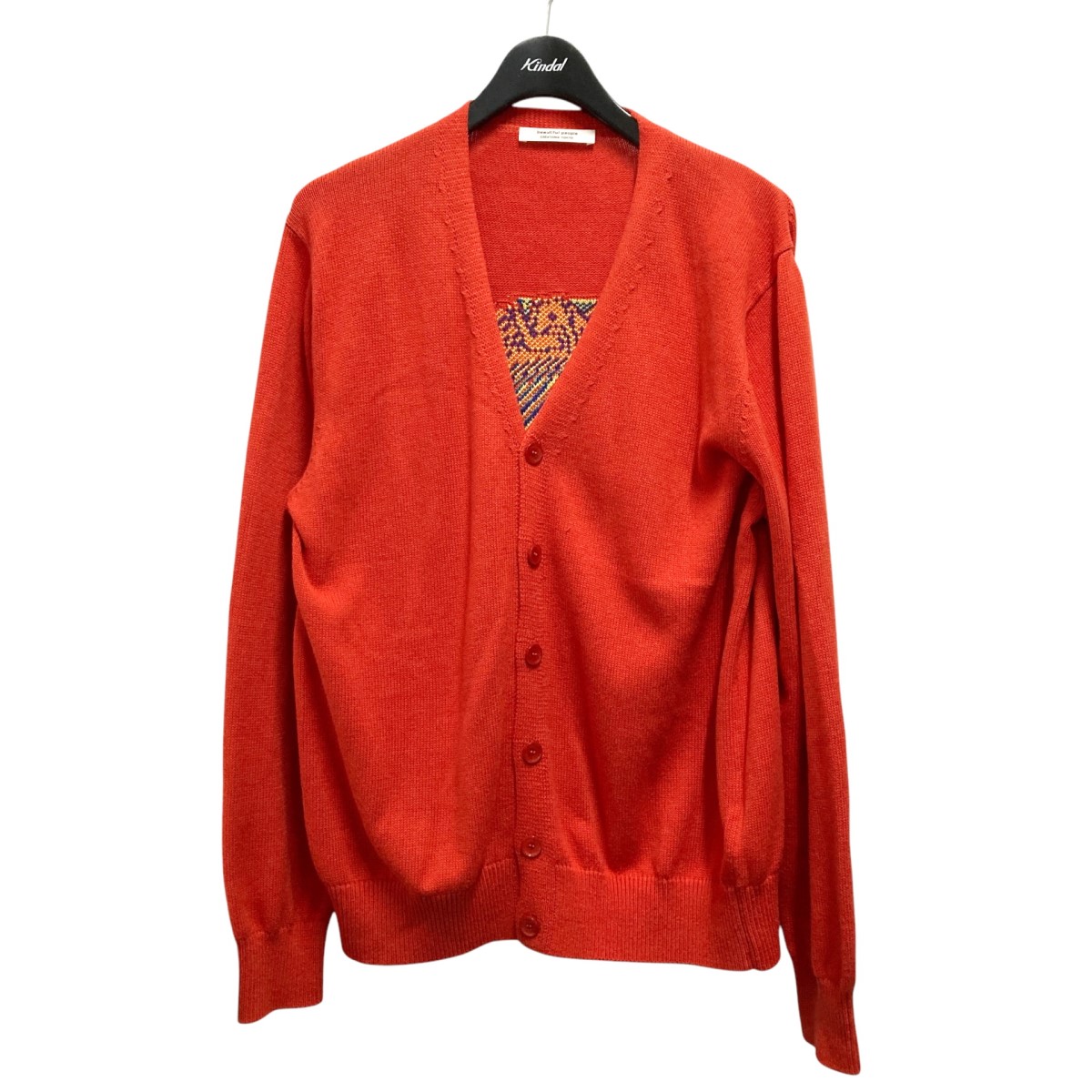 【中古】 beautiful people×THE FLAMING LIPS THE a rock knit CD カシミヤ×シルク混Vネックカーディガン 7225212413 オレンジ サイズ：190 【価格見直し】
