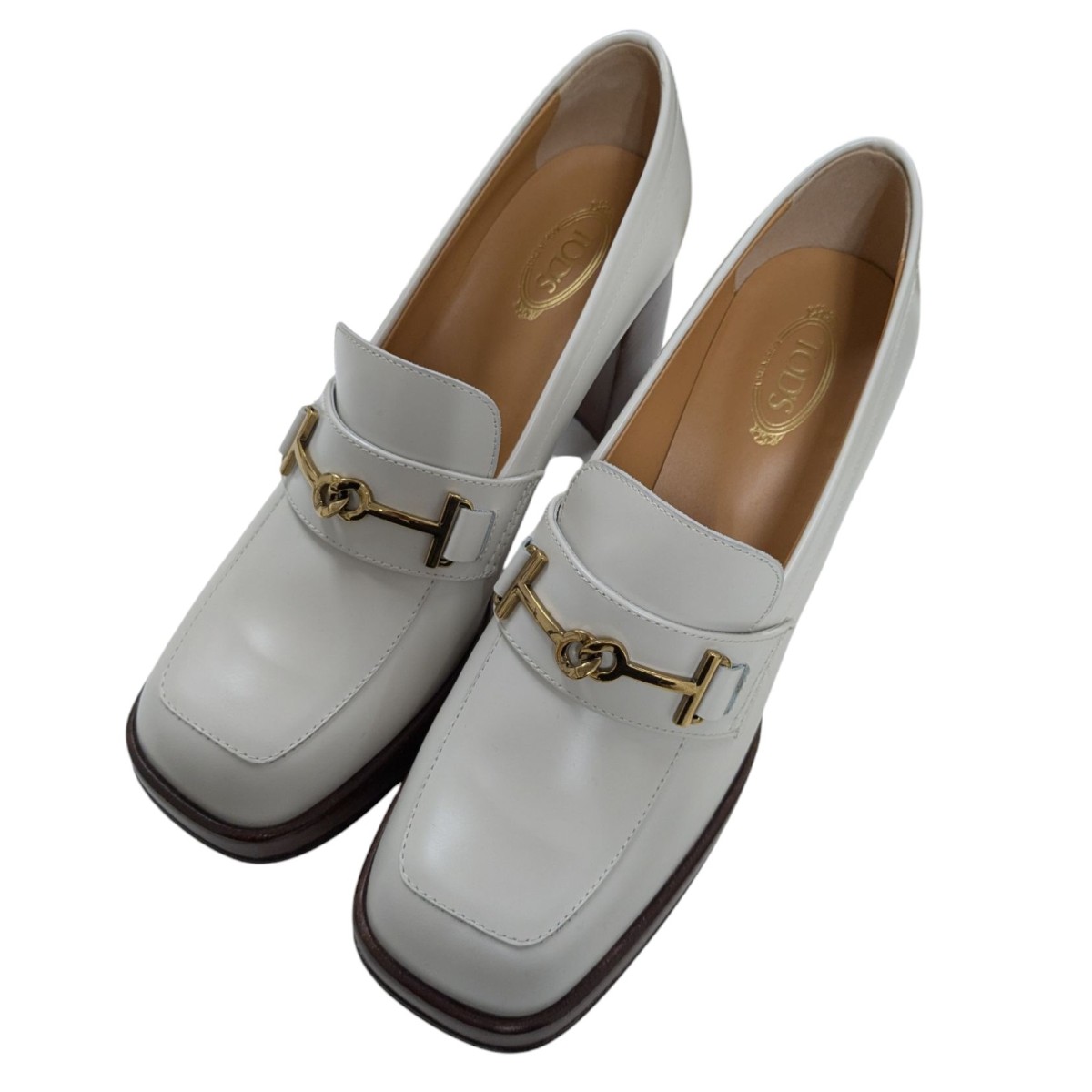 【中古】 TOD’S ダブルTローファーパンプス ホワイト サイズ：38 【価格見直し】