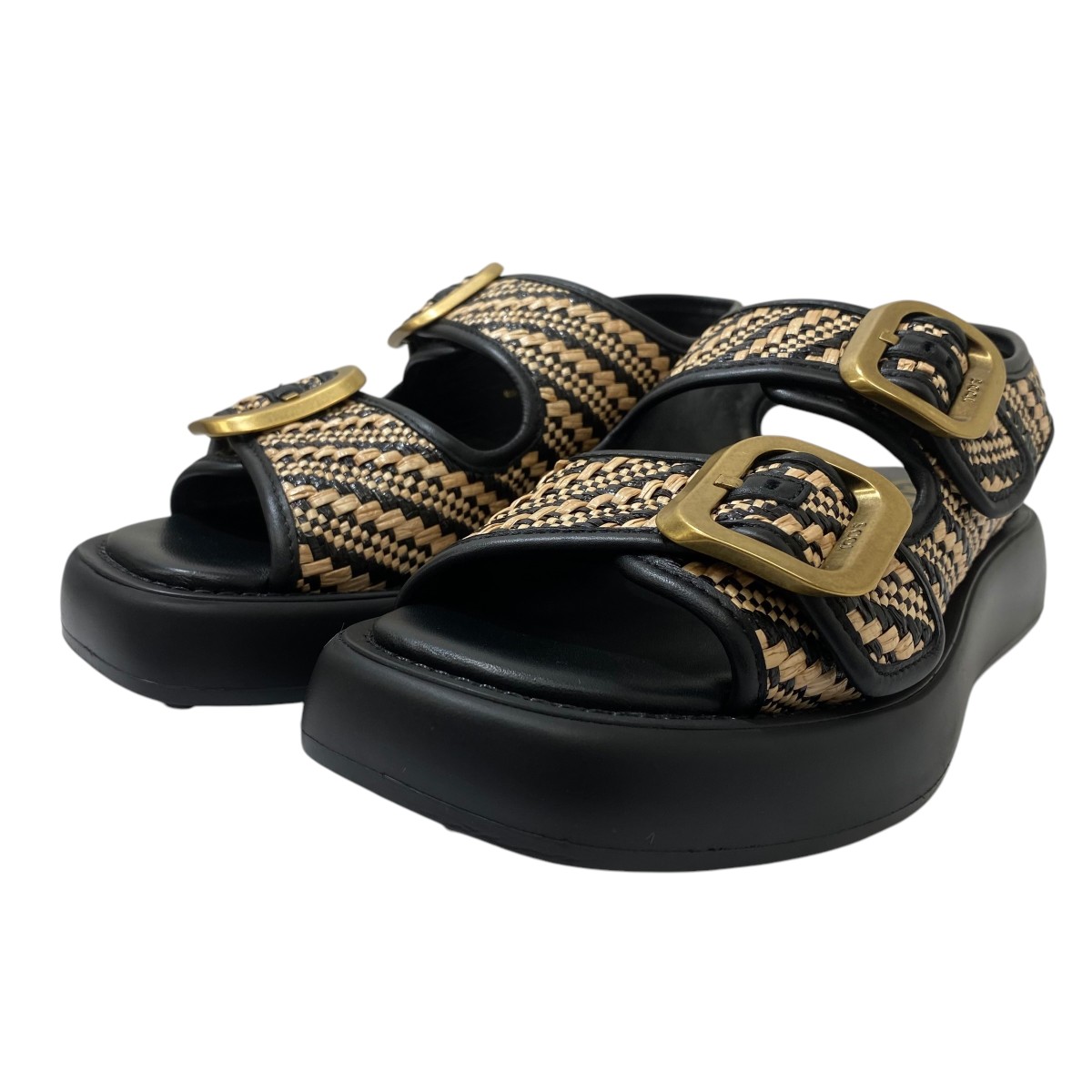 【中古】TOD’S ファブリックサンダル ベージュ×黒いこと 大きさ：37 1/2 【160426】（トッズ）