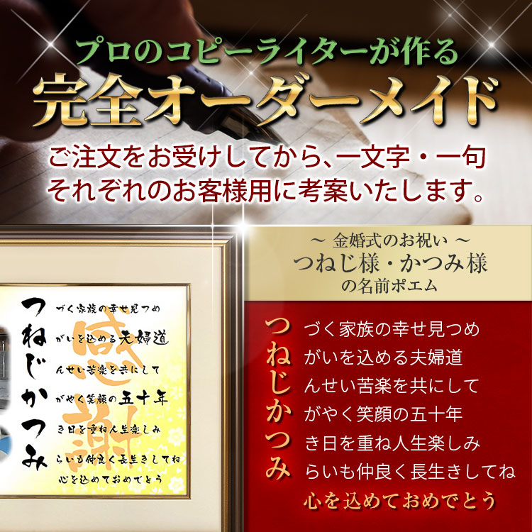 最安値 楽天市場 横書き 名前詩 ｍサイズ額付 写真入り 名前ポエム 名入れギフト オーダー還暦 退職 金婚式 銀婚式 結婚記念日緑寿 古希 喜寿 傘寿 誕生日祝い金婚式 ルビー婚式 ダイヤモンド婚式 贈り物ご両親 お祝いプレゼント名前の詩 ネームポエム 名前