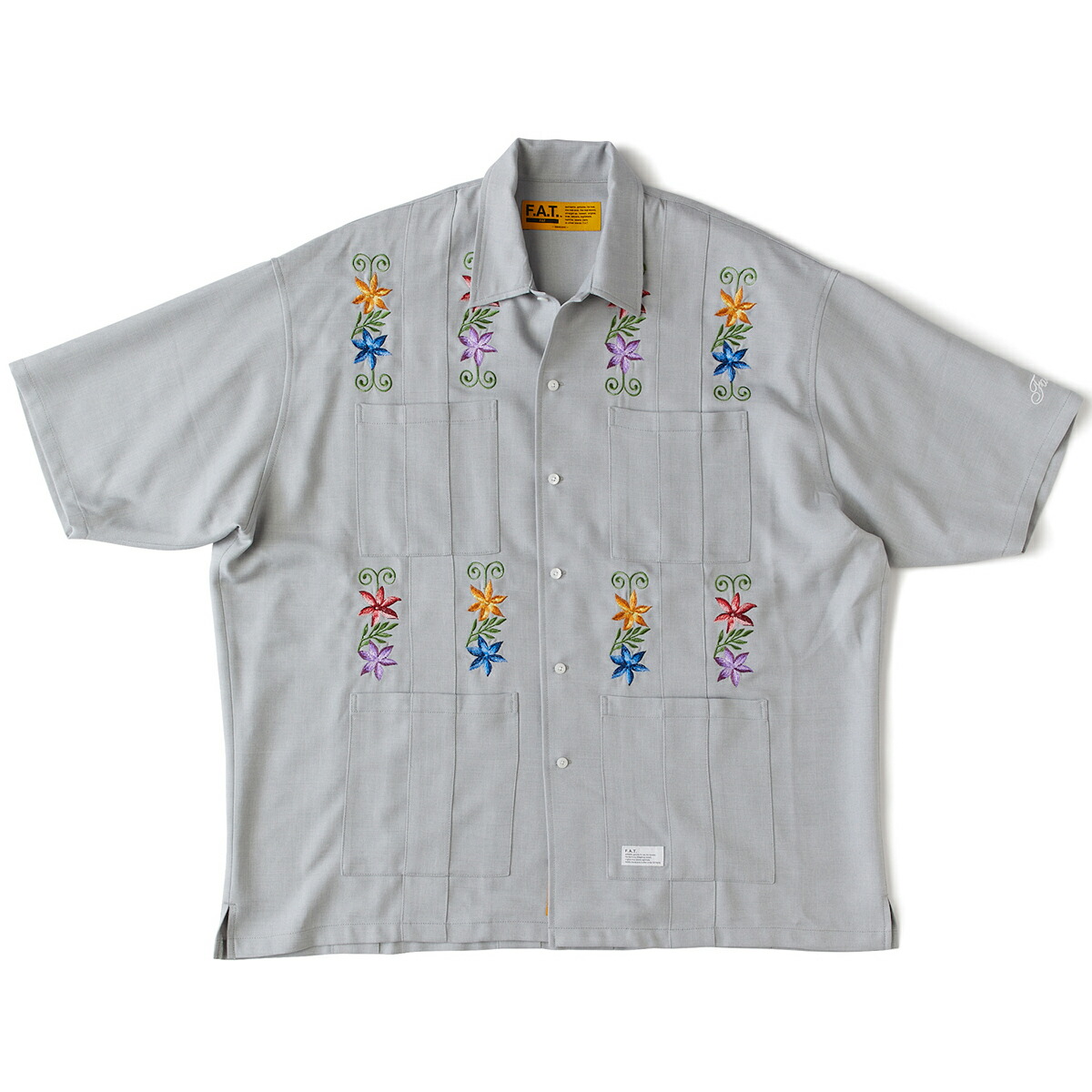 【20％OFF】 F.A.T. NEEDOWER (GRAY) (エフエイティー ニードウワー) 【メンズ】【半袖シャツ キューバシャツ 刺繍 ビッグシルエット】【25SS】