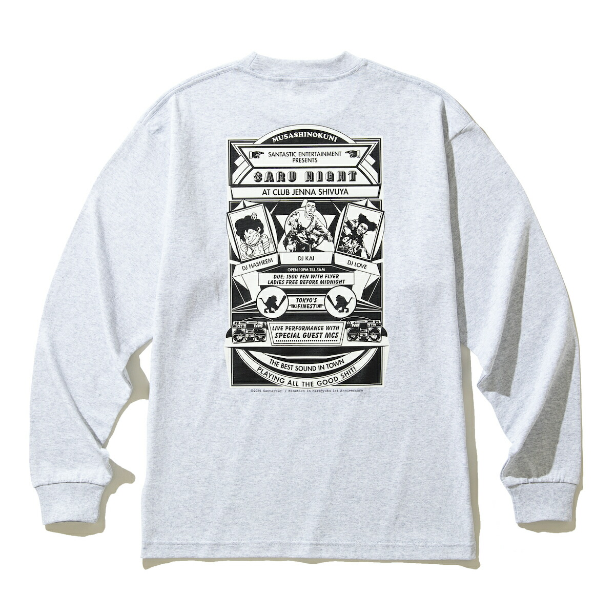 【50％OFF】Kinetics × TOKYO TRIBE SANTA INOUE SARU NIGHT LS TEE(ASH)(キネティクス × トーキョートライブ 井上三太 サル ナイト LS ティー)【メンズ レディース】【長袖Tシャツ グラフィックプリント コラボ】【24FW】画像