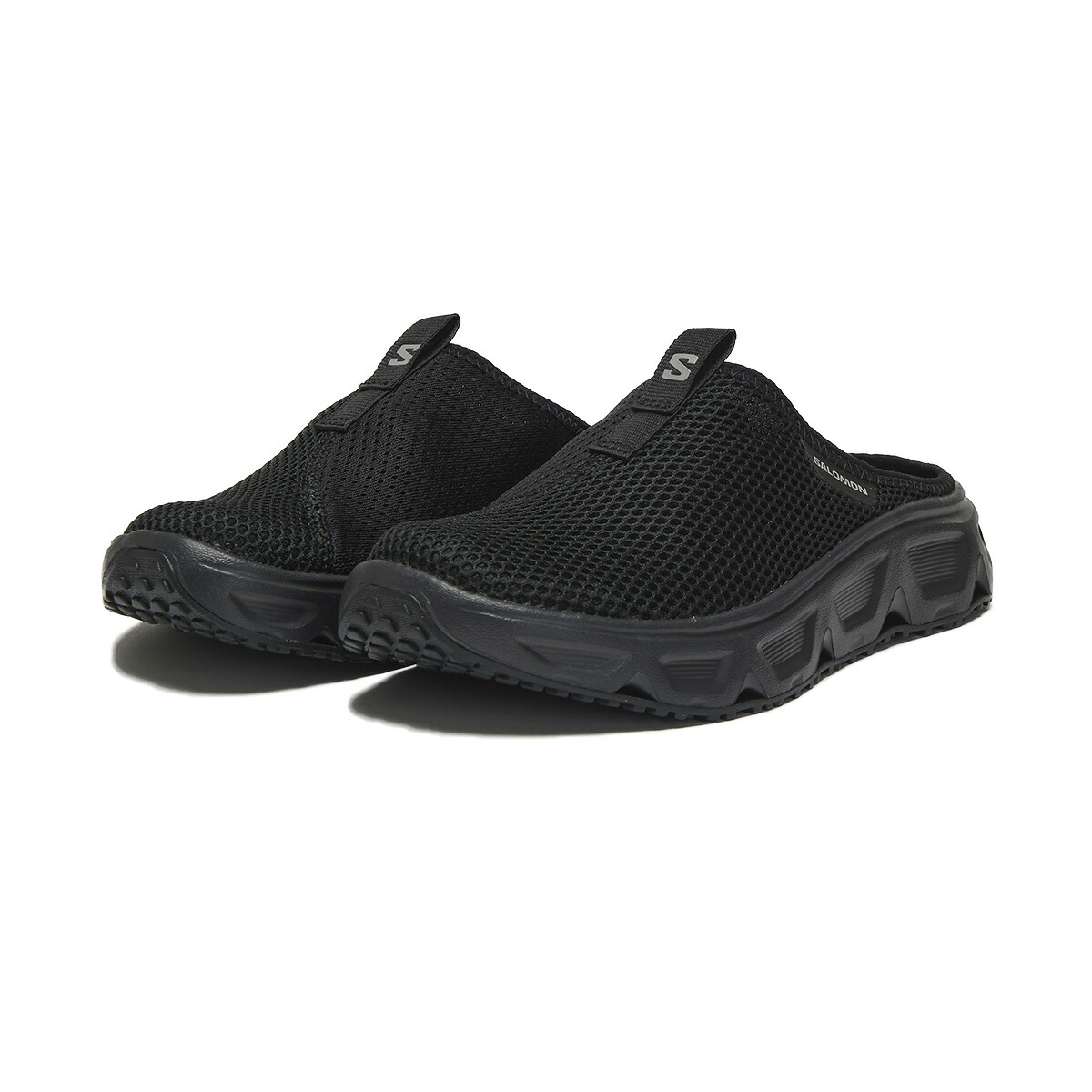 SALOMON REELAX SLIDE 6.0(Black / Black / Alloy)(サロモン 伸び伸びする 横すべり 6.0)【レディース】【リカバリーサンダル スリッポン メッシュ 座布団性】【定番】