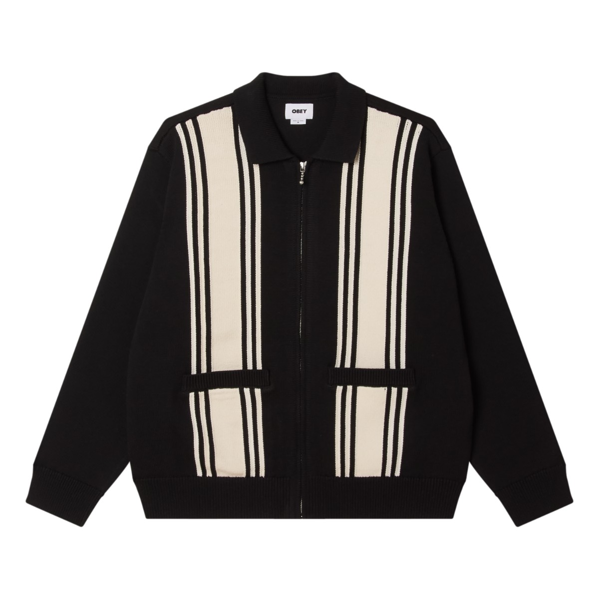 OBEY MATT ZIP UP SWEATER (BLACK MULTI) (オベイ マット ジップアップ セーター)【メンズ レディース】【フロントジップ ニットジャケット レギュラーフィット ブラック】【26SS】