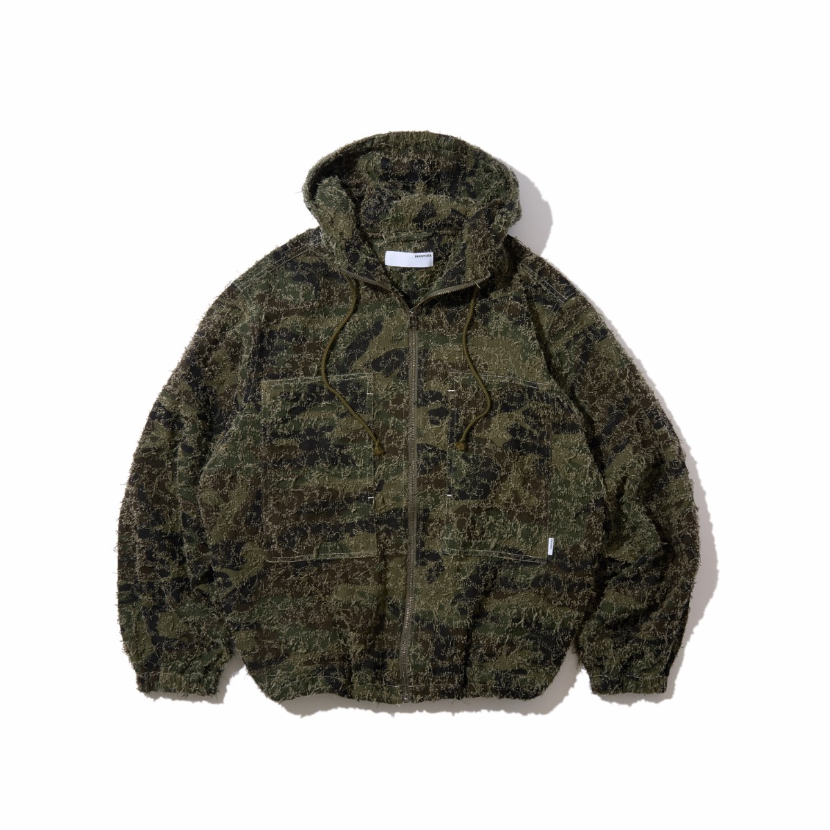 Diaspora skateboards Starbury Parka (Camo) (ディアスポラ スケートボード スターベリーパーカー)【メンズ レディース】【フード付きジャケット パッチワークデニム カモフラージュ柄 ボックスシルエット ドローコード仕様 オリーブ】【26SS】