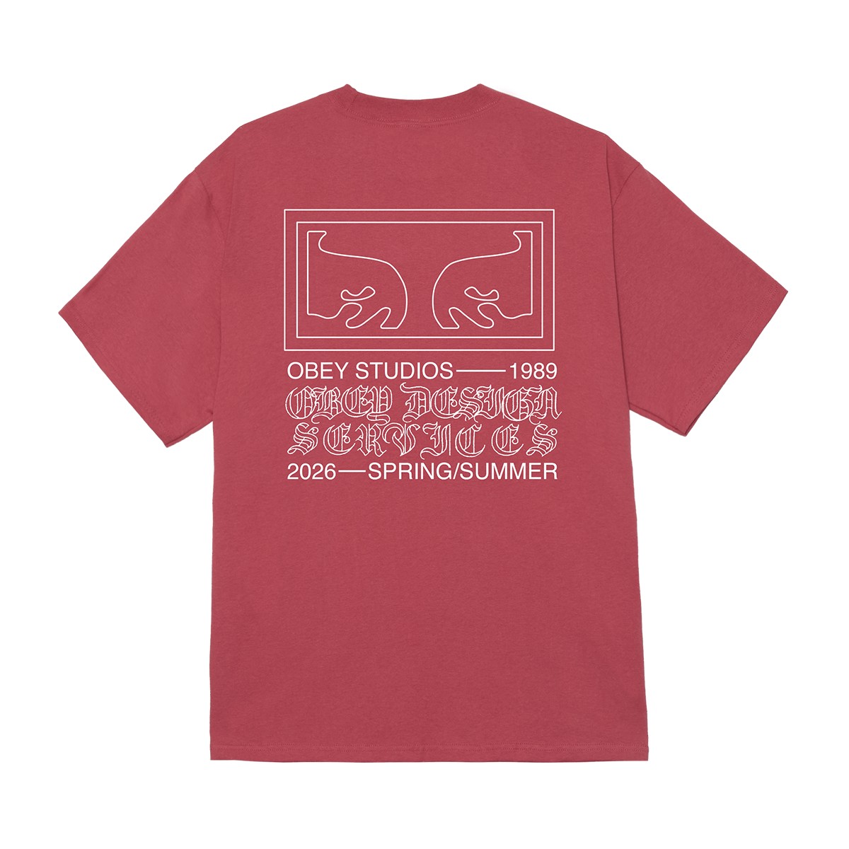OBEY DESIGN SERVICES (MINERAL RED) (オベイ デザイン サービスズ)【メンズ】【コットン素材 グラフィック 半袖 レッド】【26SS】