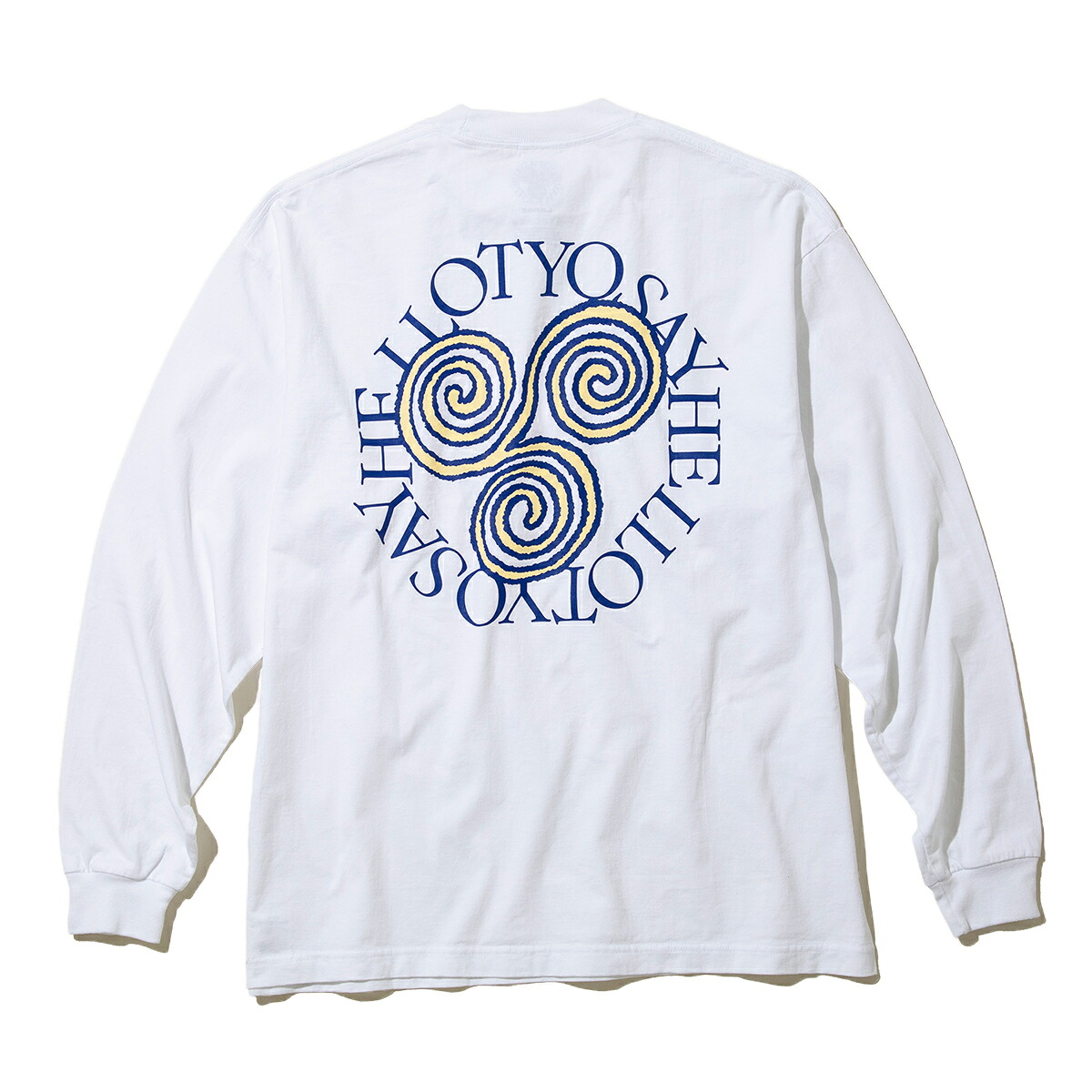 SAYHELLO Pigment Slap Logo L/S Tee (Washed White) (セイ日暈 えの具 スラップ ロゴタイプ ロング捩り 紅茶)【メンズ レディース】【二人三脚 綿織物原料品 えの具処理 長袖 白いこと】【26SS】