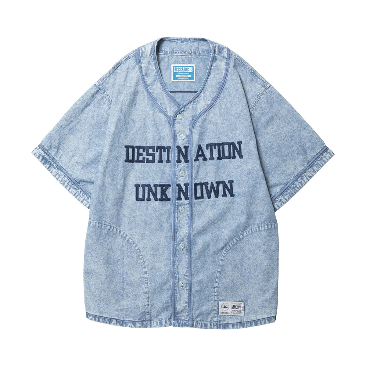 Liberaiders CHAMBRAY BASEBALL SHIRT (BLUE) (リベレイダース シャンブレー ベースボール シャツ)【メンズ レディース】【ベースボールシャツ ブリーチ加工 ポケット ブルー】【26SS】