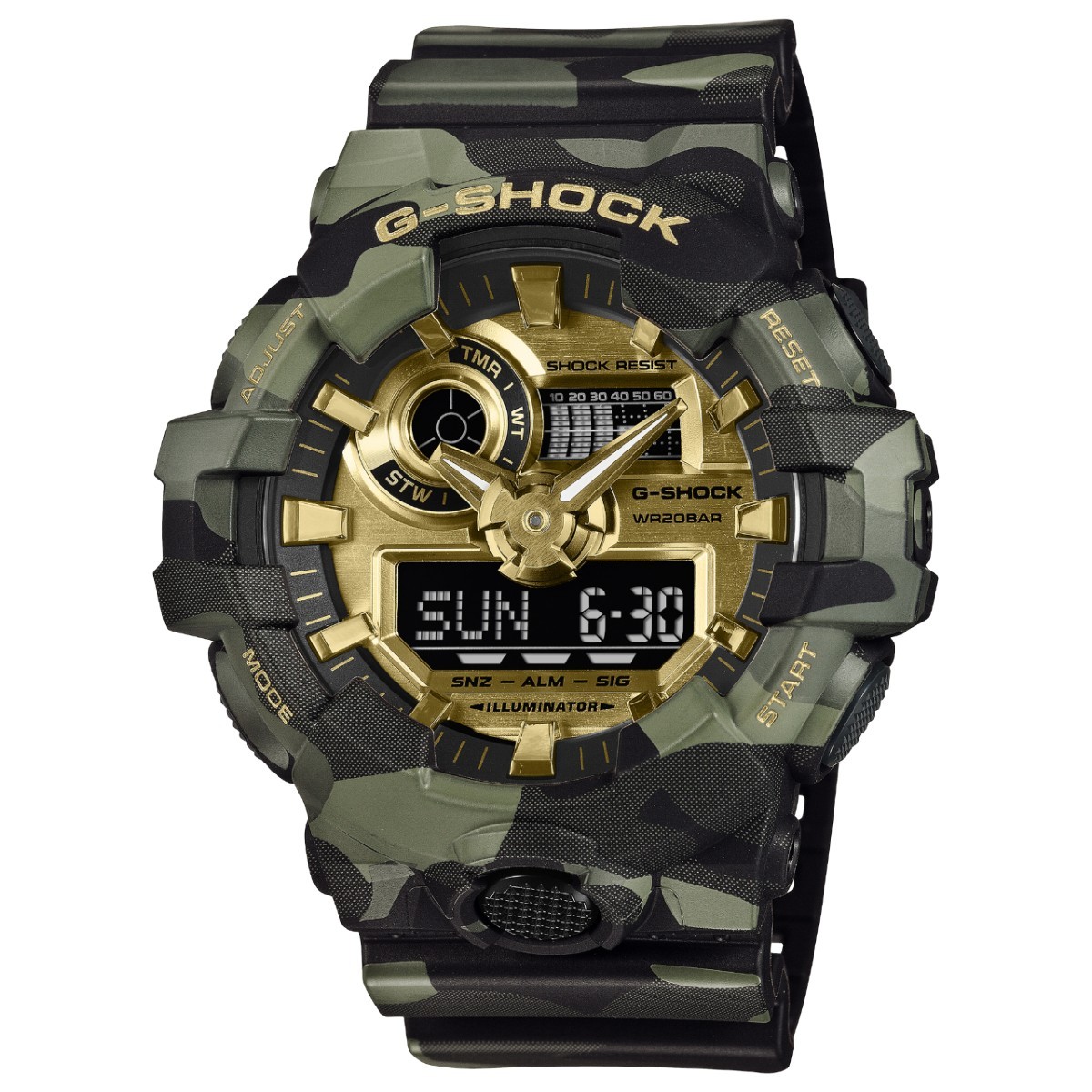 G-SHOCK GA-700CMG-3AJF (BOLD CAMO SERIES, CAMO AND GOLD) (ジーショック GA-700CMG-3AJF)【メンズ】【カモフラージュ ファッション ストリートスタイル メンズ腕時計 カモフラージュ】【26SS】｜Kinetics
