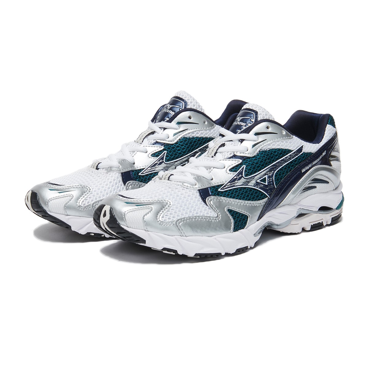 【20％OFF】 MIZUNO WAVE RIDER 10 (ホワイト×ブラック×グリーン) (ミズノ ウエーブライダー 10)【メンズ】【シューズ スニーカー ランニング トレーニング リサイクル素材 ホワイト】【25FW】
