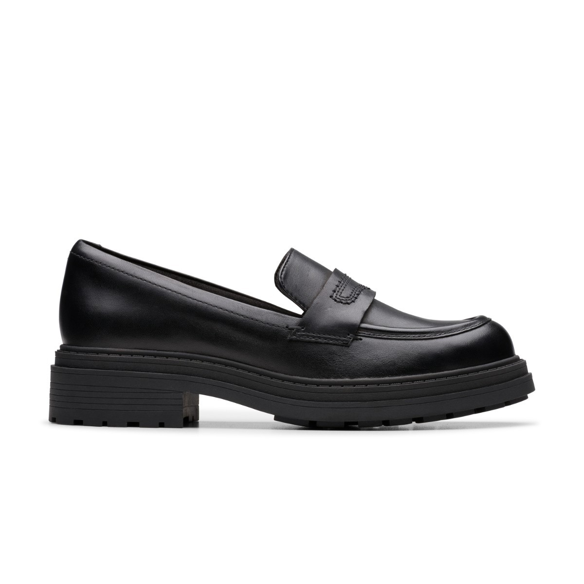Clarks Orinoco3 Edge (ブラックレザー) (クラークス オリノコ3 エッジ)【レディース】【ローファー レザーシューズ クッション性 チャンキーヒール ブラック】【26SS】