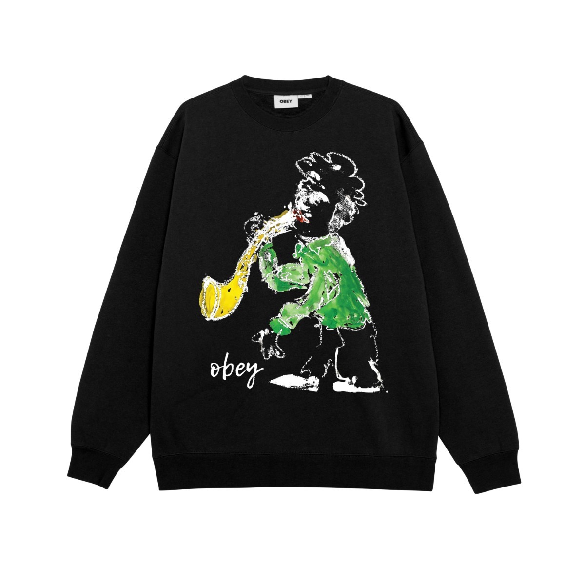 【20％OFF】 OBEY JAZZ PLAYER (BLACK) (オベイ ジャズ プレイヤー)【メンズ レディース】【トップス クルーネック ロゴ バックプリント ブラック】【25FW】 8,131円