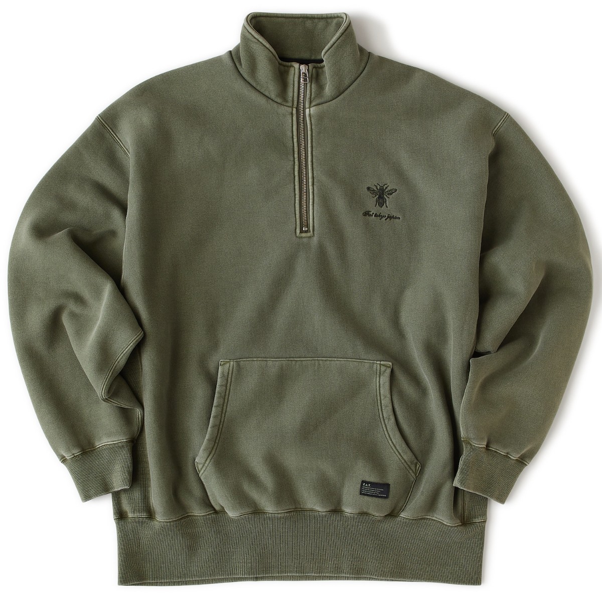 【30%OFF】FAT FADEMENT.ZIP (OLIVE) (エフエイティー フェイドメント.ジップ)【メンズ】【トップス 流汗 ハーフジップ 刺しゅう 裏毛 セットアップ可 オリーブ】【25FW】