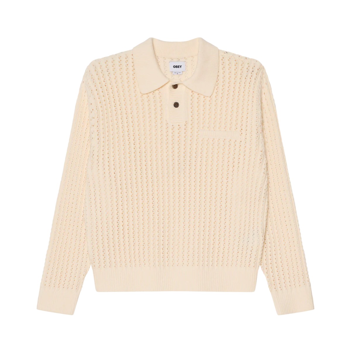 【20％OFF】 OBEY DUANE POLO SWEATER (NATURAL) (オベイ デュアン ポロ セーター)【メンズ レディース】【トップス ポロセーター ニットポロ 長袖ニット リラックスフィット ベージュ】【25FW】