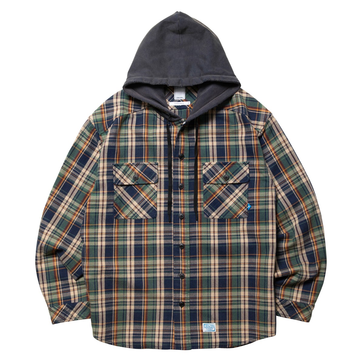 Liberaiders HOODED PLAID SHIRT (NAVY) (リベレイダース フーデッド プレイド シャツ)【メンズ】【シャツ 長袖 フーディ レイヤード ヴィンテージ カジュアル ネイビー】【25FW】