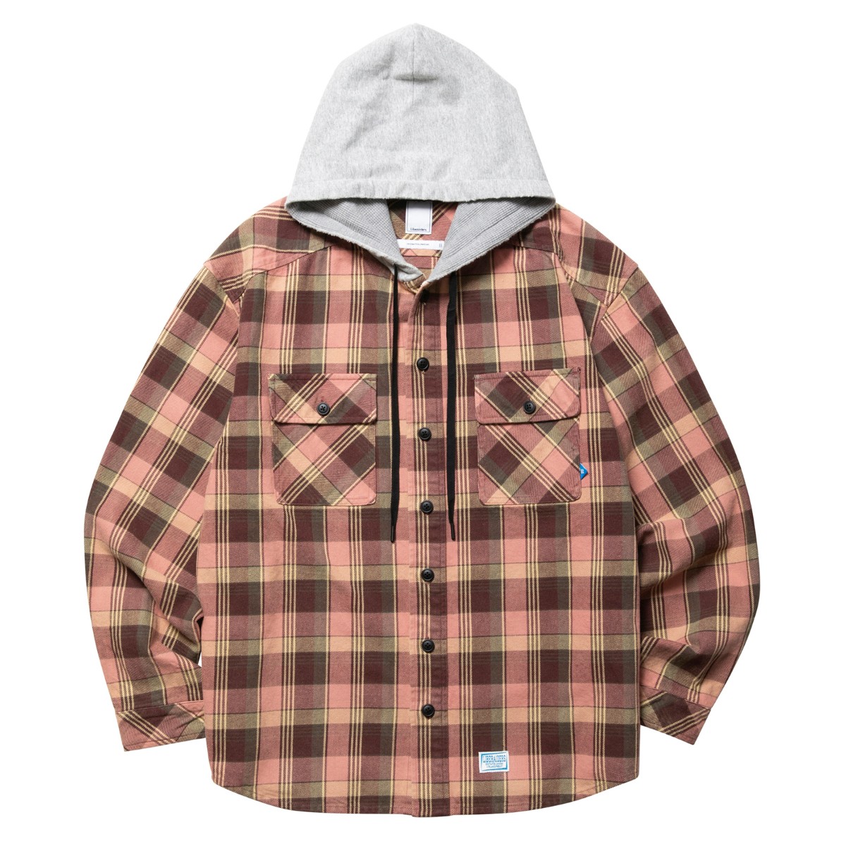Liberaiders HOODED PLAID SHIRT (PINK) (リベレイダース フーデッド プレイド シャツ)【メンズ】【シャツ 長袖 フーディ レイヤード ヴィンテージ カジュアル ピンク】【25FW】
