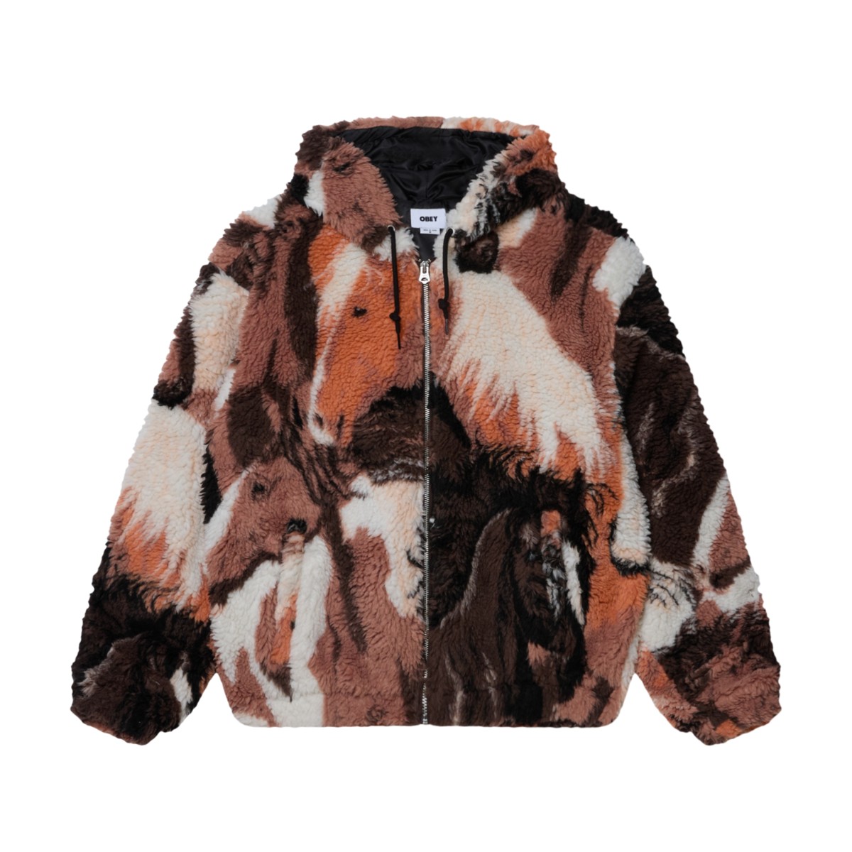 【20％OFF】 OBEY HORSES SHERPA JACKET (BROWN MULTI) (オベイ ホーシズ シェルパ ジャケット)【メンズ】【ジャケット シェルパ フリース アウター リラックスフィット 防寒 ブラウン】【25FW】