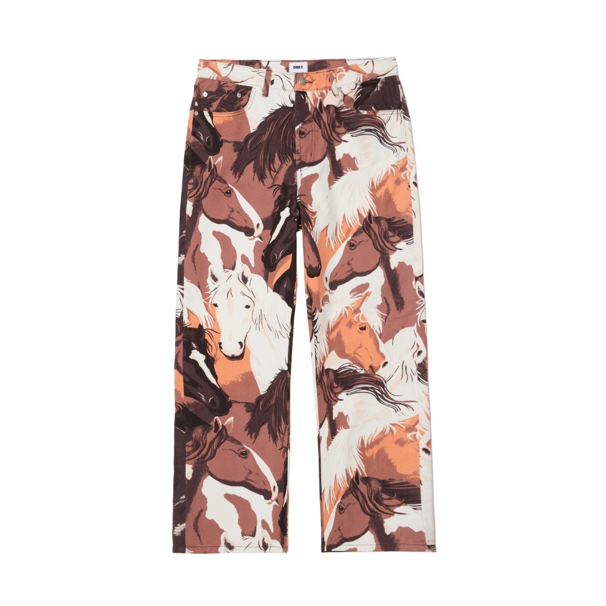 【30%OFF】OBEY CLASSIC BAGGY PRINTED DENIM (BROWN MULTI) (オベイ 古典派音楽 うば車 刷り上げる ジーンズ)【メンズ】【ジーンズ バギーフィット テーパード 5衣嚢 赤銅色】【25FW】