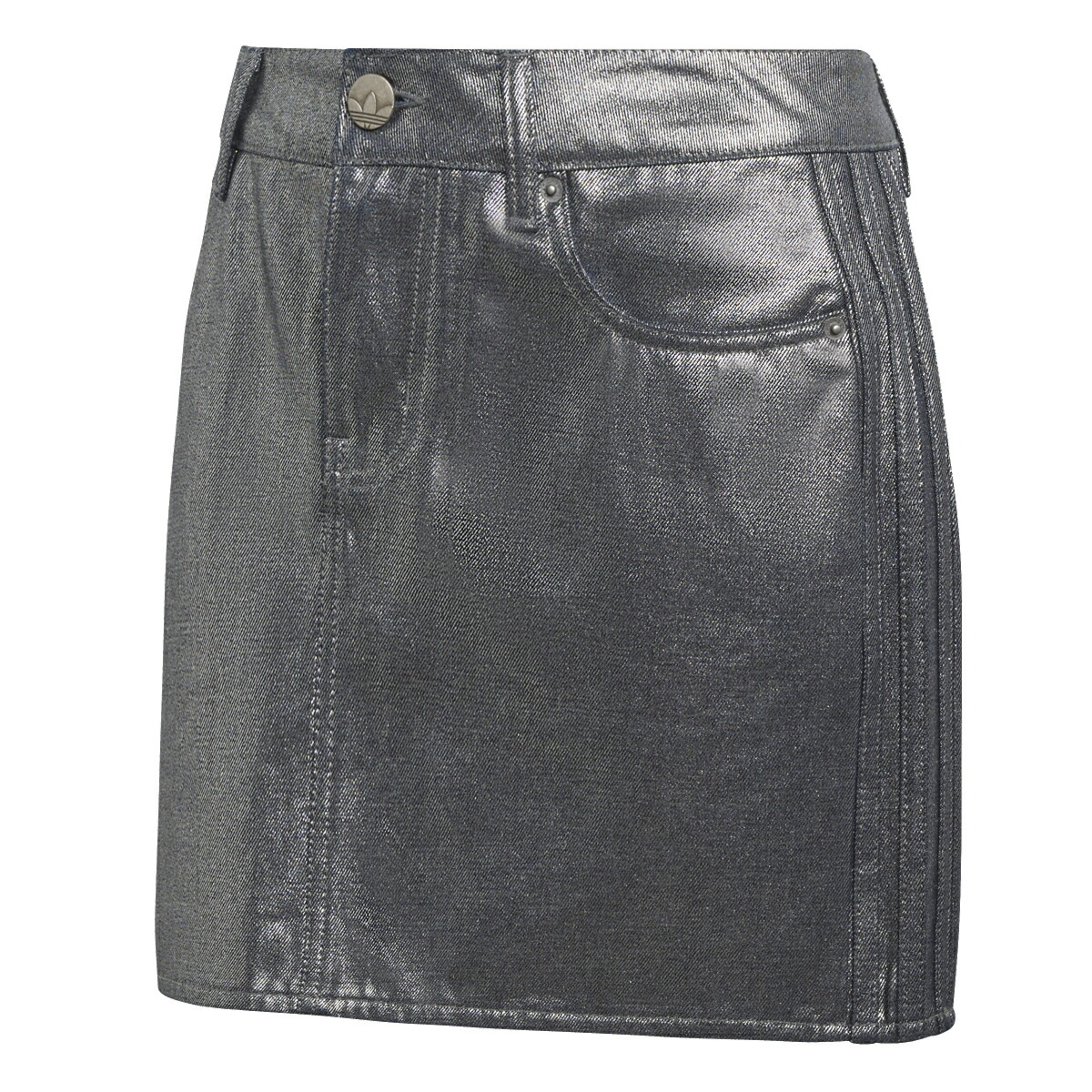 adidas originals 3 STRIPES SKIRT DENIM (Silver Metallic) (アディダスオリジナルス スリーストライプス スカート デニム)【レディース】【デニムスカート ボタンクロージャー ミッドライズ カジュアルスタイル シルバー】【26SS】