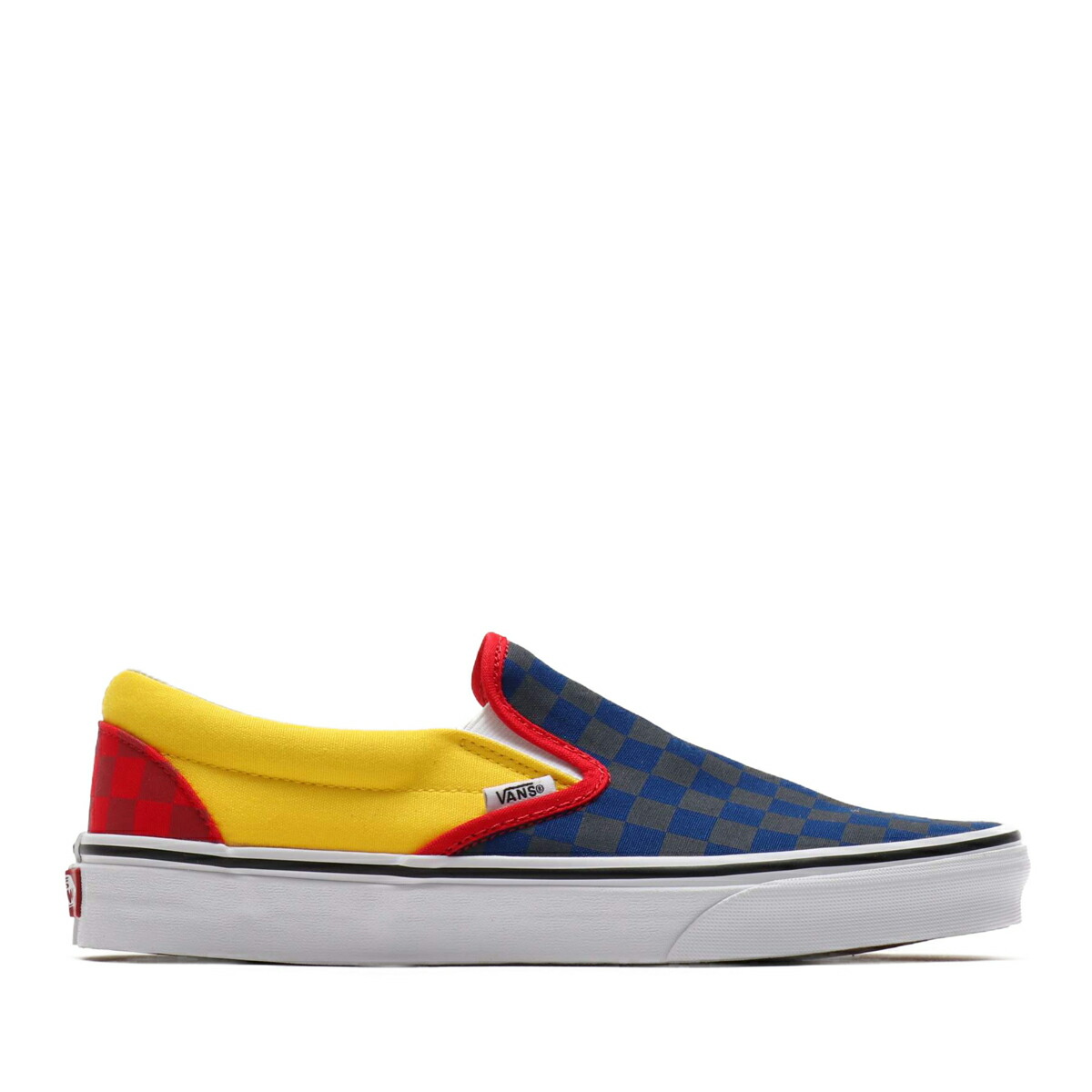 vans slip on red blue yellow