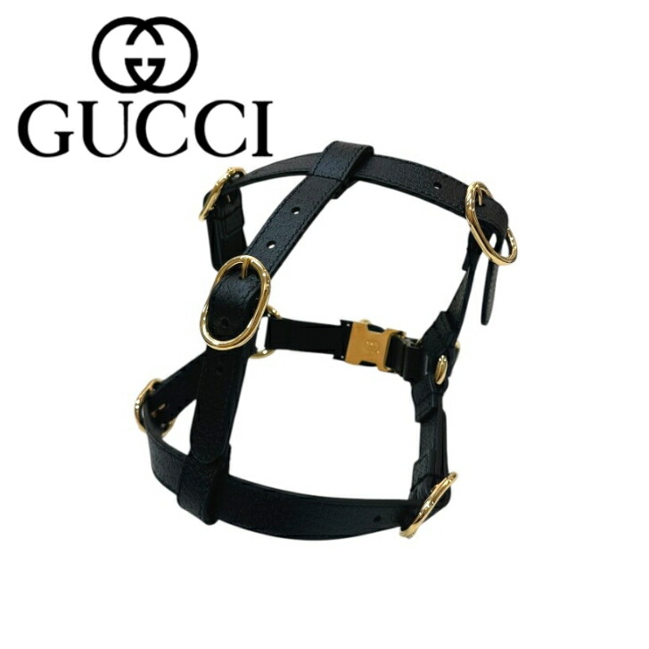 【美品】GUCCI グッチ ペット 犬 ハーネス 胴輪 レザー ブラック 黒 GUCCI グッチ ペット 犬 ハーネス 胴輪 レザー ブラック 黒