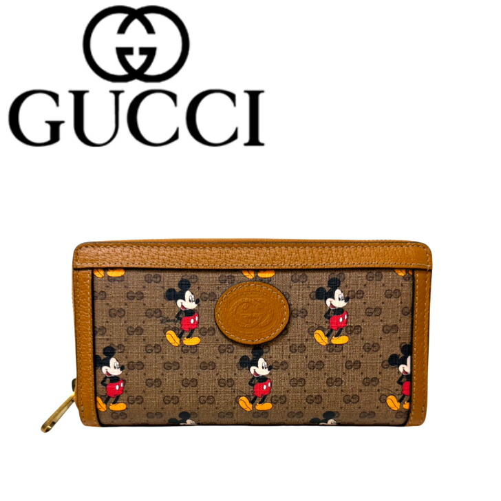 【中古美品】DISNEY x GUCCI ディズニー x グッチ ミッキーマウス ミニGGスプリーム ブラウン ラウンドファスナー 長財布｜ジュエリーキネヤ