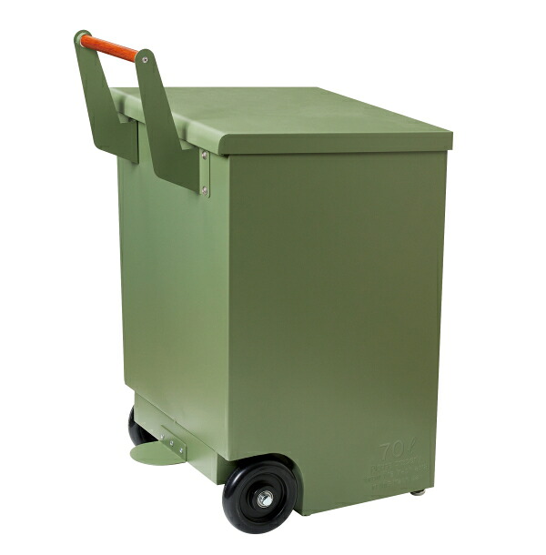 【クーポン配布中!】【送料無料】TRASH CART カーキ セトクラフト S23-0601-KH ゴミ箱 70L 大型 外用 屋外用 採用量 庭 おしゃれ 耐久性 ガルバリウム フットペダル付き 蓋付 ホルダー付き ハンドル 水抜き穴 アースカラー ダストボックス