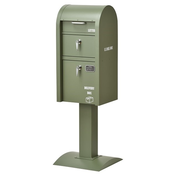 【クーポン配布中!】【送料無料】宅配BOX付スタンドポスト（U.S.）グリーン S22-0521-GR ポスト スタンド ガルバリウム ガルバリウム鋼板 くすみカラー 緑 スタイリッシュ 郵便受け 宅配ボックス おしゃれ スリム 小ぶり ハンドルロック式 ※キャンセル不可商品です