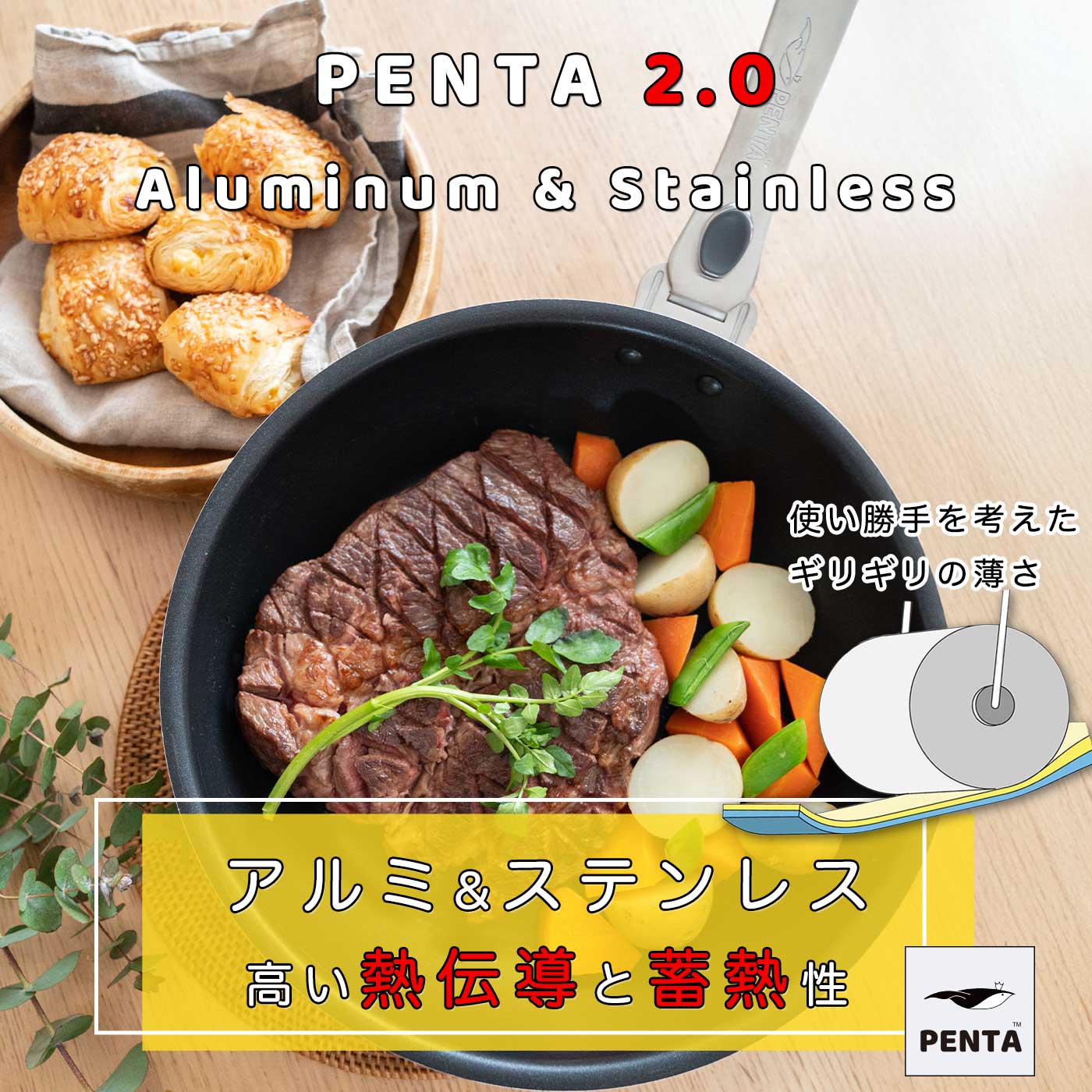 公式 】 フライパン 24cm × 7.0cm 深型 王様フライパンPENTA ペンタ2.0