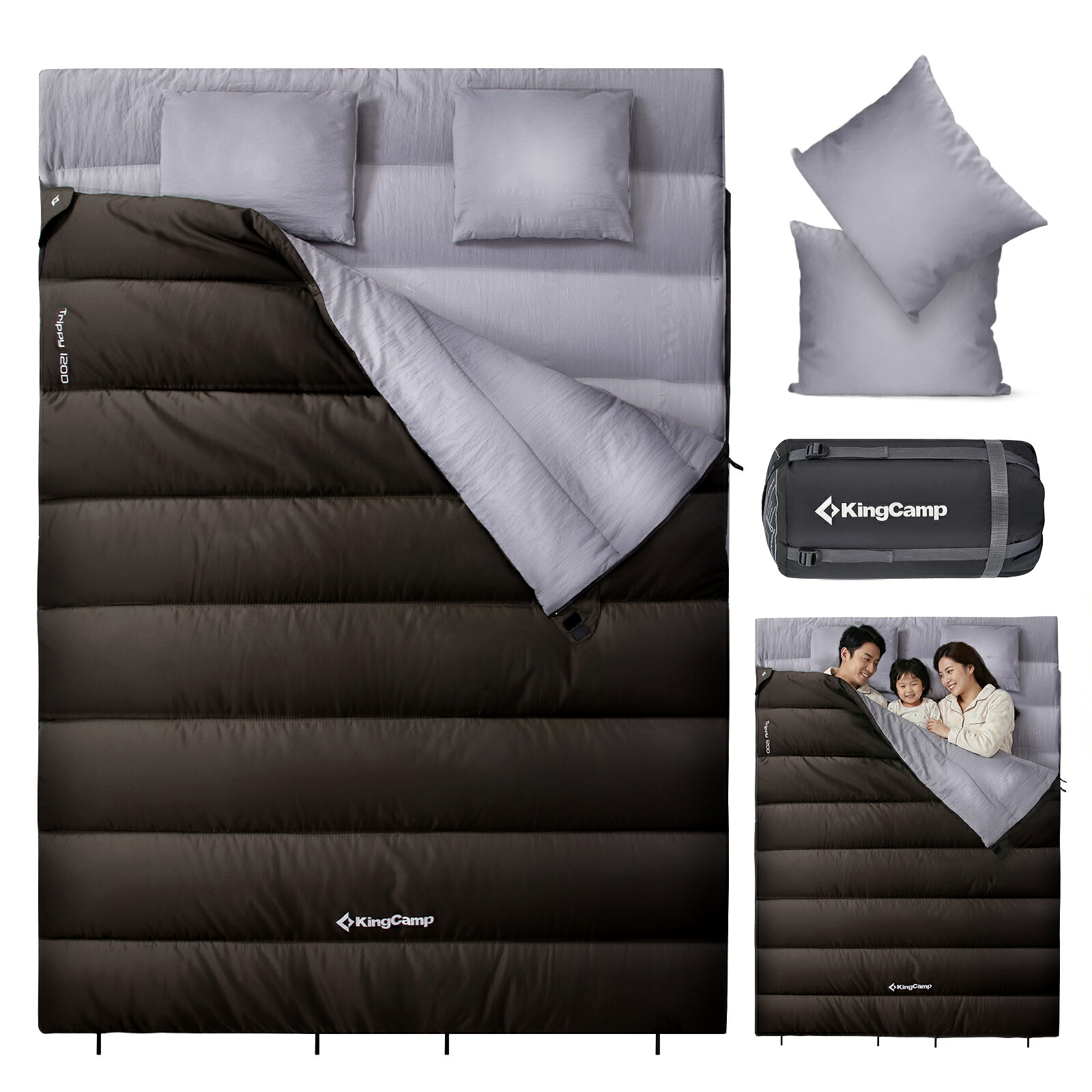 【マラソン★P5倍+20%OFFクーポン】KingCamp 寝袋 シュラフ 封筒型 枕付き フランネル 冬用 1.8KG 2.4KG 2.6KG 快適温度11℃/5℃/3℃ オールシーズン 保温 防水 コンパクト 軽量 アウトドア キャンプ 車中泊 防災用 丸洗い可 収納袋付き|KingCamp店