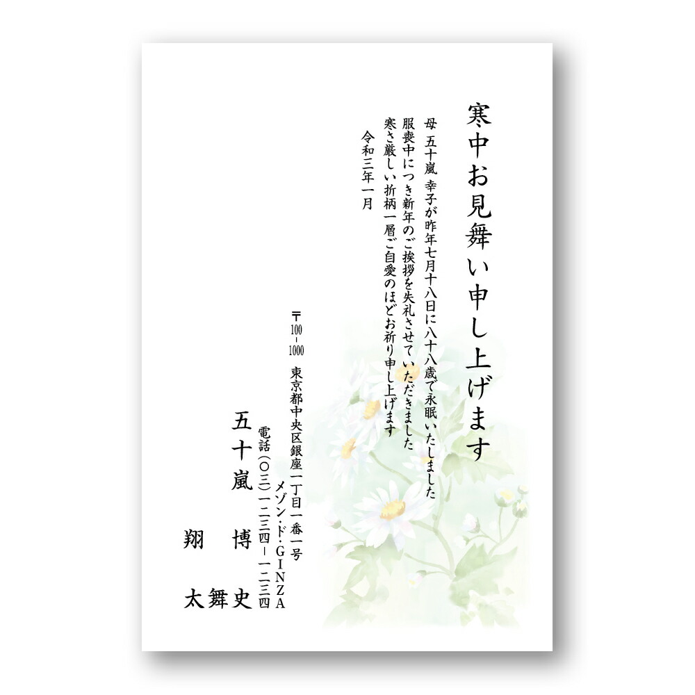 21年度版 100枚 寒中見舞い印刷 年賀状 カラー寒中見舞いはがき 木春菊 普通郵便はがき 木春菊 100枚 100n きんぐる 0枚までメール便対応 寒中はがき印刷 10枚 21年普通郵便はがき 胡蝶蘭 代込み