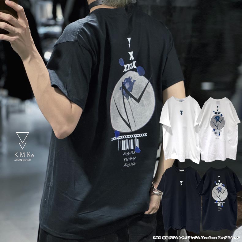 【KMK 2026 SUMMER T COLLECTION】 KMK 刺繍ダブルトライアングルBlueRoseビッグTシャツ 原宿 キングリーマスク メンズ レディース ユニセックス 男女兼用 KINGLYMASK オリジナル 2026 夏 S/S 新作