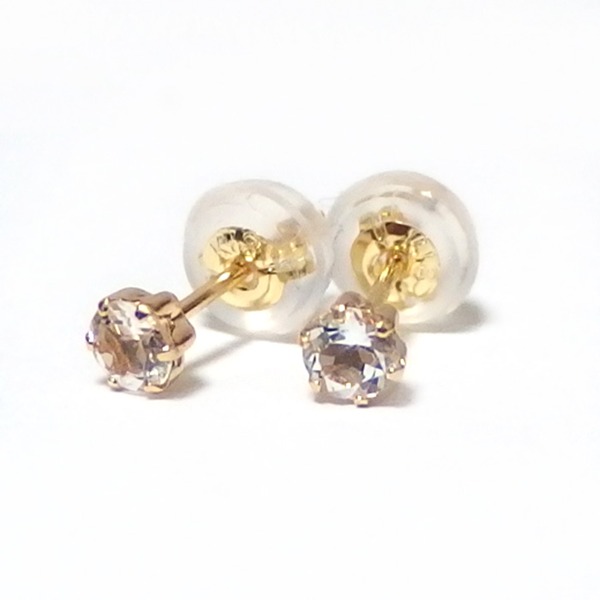 ピアス アクマリン K18 イエローゴールド 3月 誕生石 シリコン製ダブルロックキャッチ|アジア雑貨タイ雑貨Kingpower