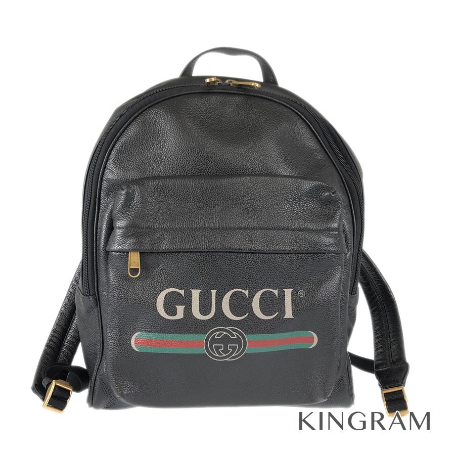 楽天市場 グッチ Gucci ロゴプリント 5474 ブラック レザー バックパック リュック Sn 中古 キングラム楽天市場店