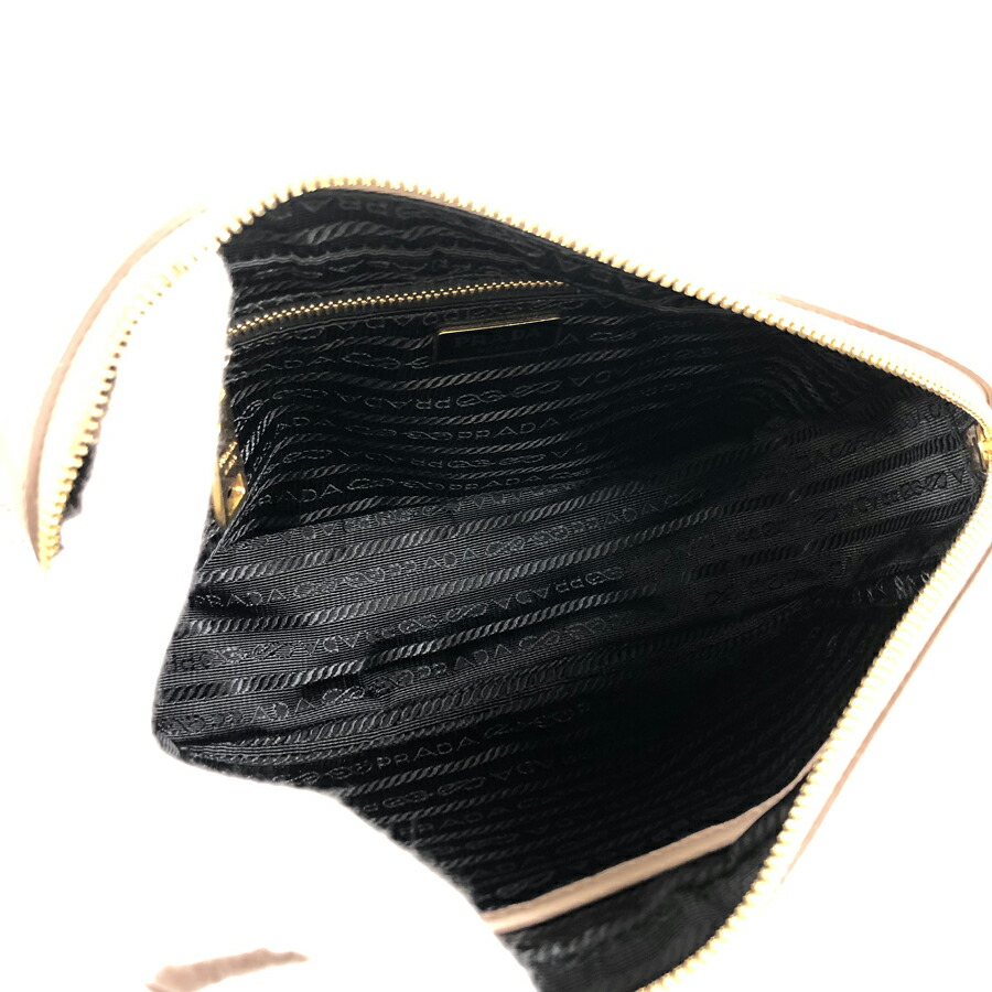 プラダPRADAVITELLOPHENIXクロスボディグレージュ1BH103CIPRIAレザーショルダーバッグny【中古】