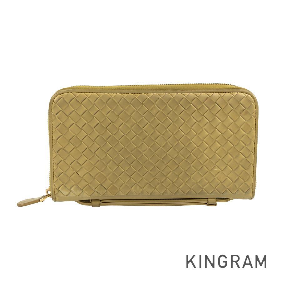 ボッテガヴェネタ BOTTEGAVENETA イントレチャート 旅行入れもの 黄色 なめし革 長紙入れ ラウンドジッパー  yec【中古】