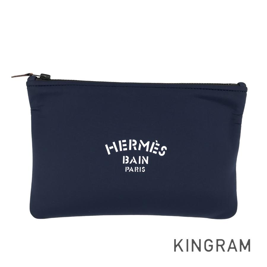 鑑定済・極美品★エルメス　ネオバン　MM ポーチ　クラッチバッグ　ネイビー HERMES(エルメス) ポーチ ネオバン MM エンボスロゴ クラッチバッグ