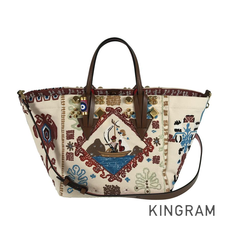 クリスチャンルブタン Christian Louboutin グリーカバ スモール ブロデリールビフリゼ キャンバス トートバッグ fto【中古】
