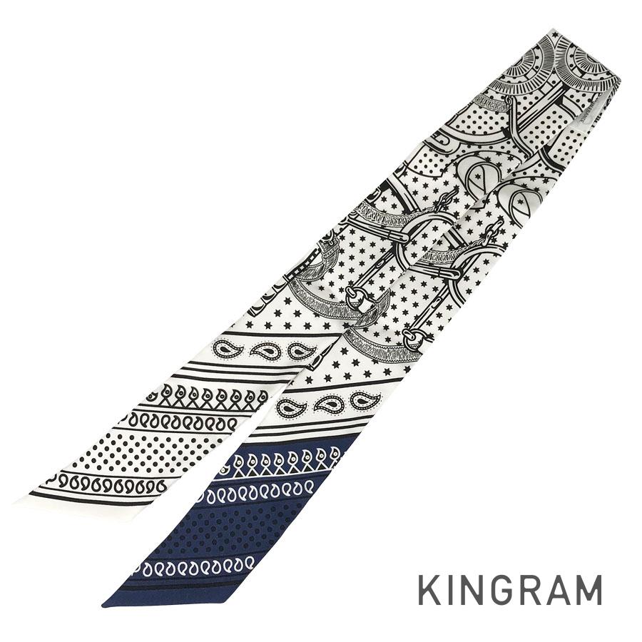 ★専用★HERMES ツイリー（エプロン・ドール） 白/黒 HERMES エルメス スカーフ ツイリー フリル 『Eperon d'Or Bandana