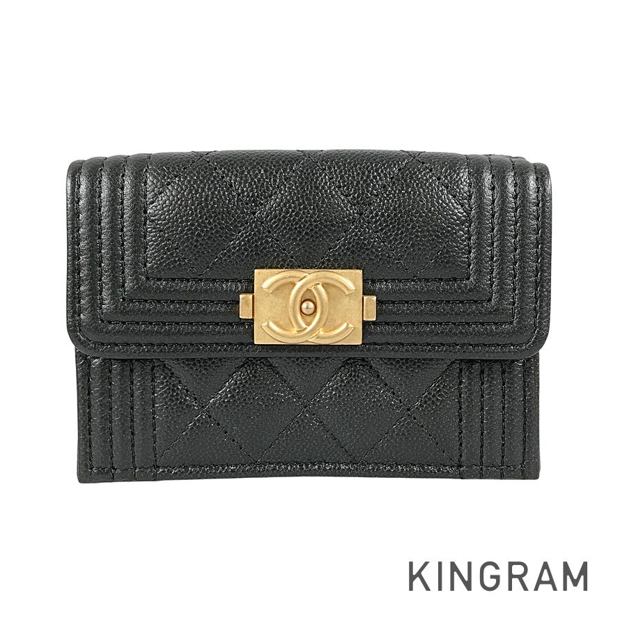 シャネル CHANEL 男の子シャネル コンパクトウォレット キャビア人はだ 三つ折り銭入れ fie【中古】