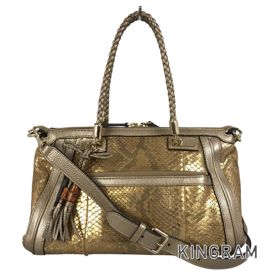 グッチ GUCCI ベラ パイソンバンブー2WAY御徒面子 282300 パイソン トートバッグ sh【中古】
